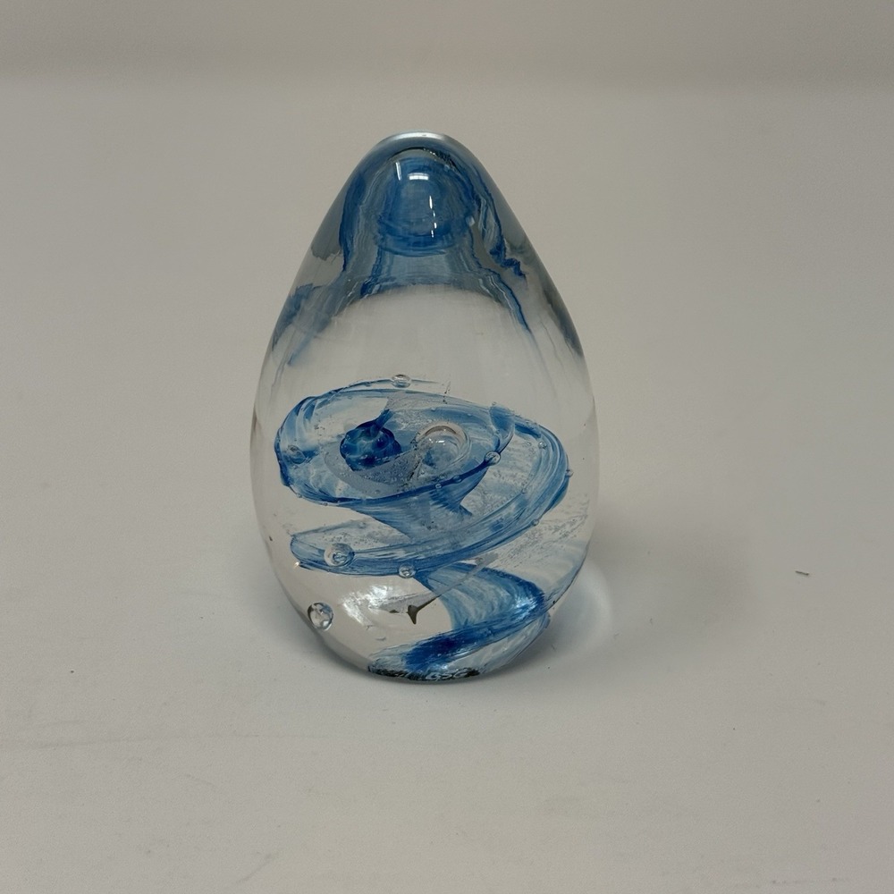 Murano Style Art Blown‎ Glass Blue Egg Paperweight Trinket Collectible